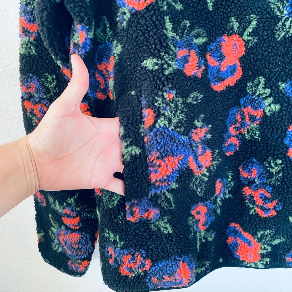 Urban Outfitters Boho Floral Rose Sherpa Half Zip Patch Elbow Sweater Small - Picture 4 of 7